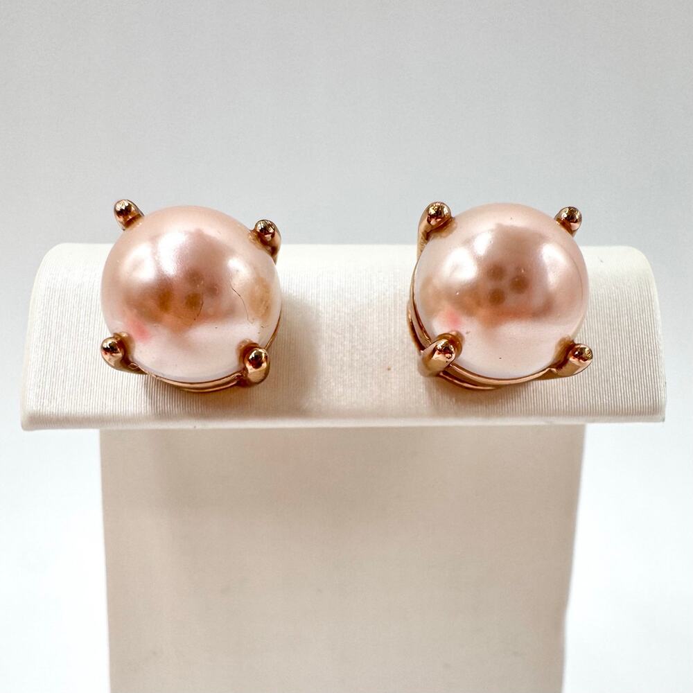 Kate Spade Rise And Shine Pearl Stud Earrings In Blush Rose Gold Tone Signed